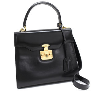 Gucci Lady Lock Handbag Shoulder Bag Leather Black Gold Hardware